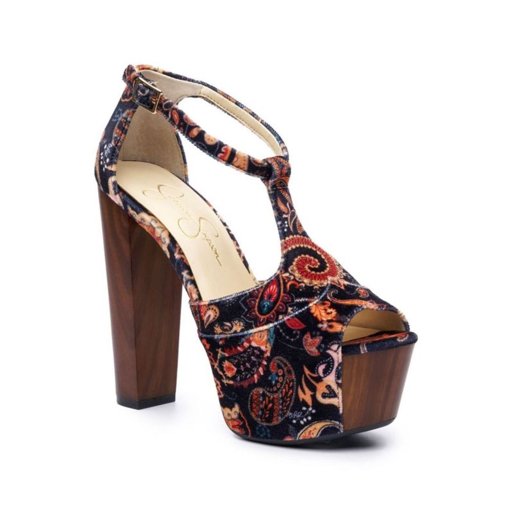 JESSICA SIMPSON Womens Navy 2" Platform Dany Almond Toe Block Heel Sandals 7 M